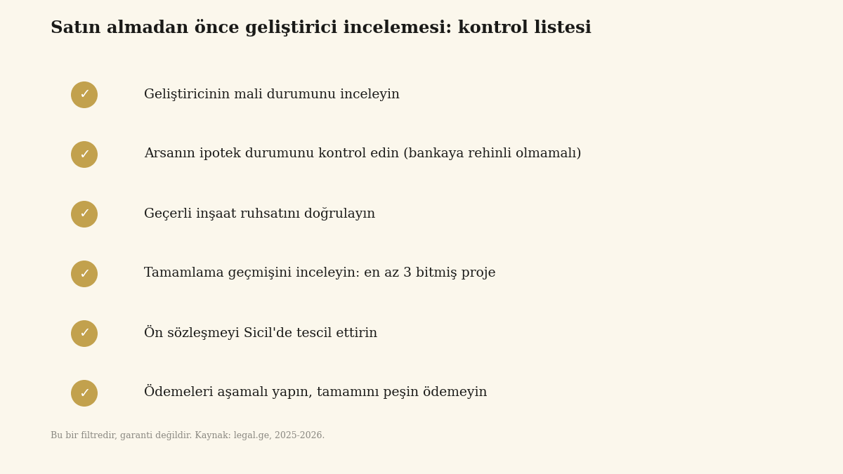 Gürcistan'da topraktan satın alım için geliştirici denetim listesi
